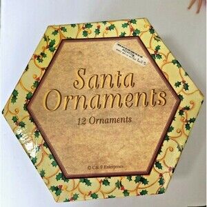 Antique Santa Ornaments In Box 12 Decoupage Balls